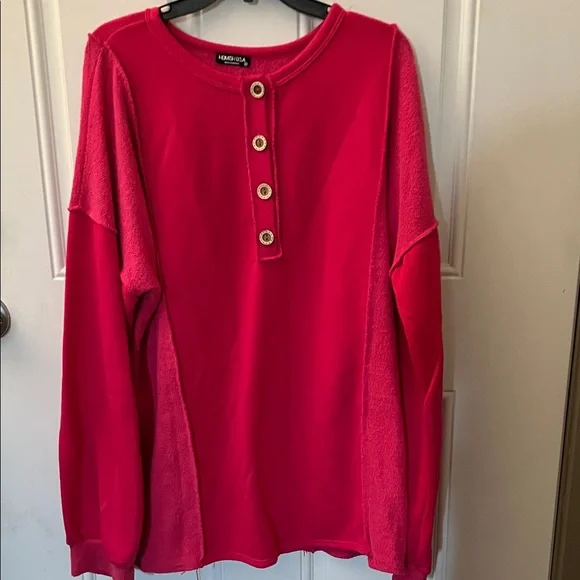 HEIMISH USA Hot Pink Buttoned Top - Picture 1 of 4